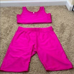 Neon Pink Biker Shorts Two Piece Set